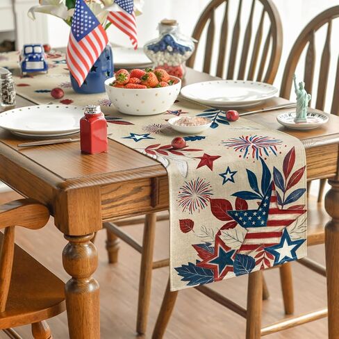 Artoid Mode Fireworks American Flag Stars 210 GSM 4th of July Table Runner, Memorial Day Kitchen Dining Table Decoration for Home Party Decor 13x72 Inch in Saudi Arabia