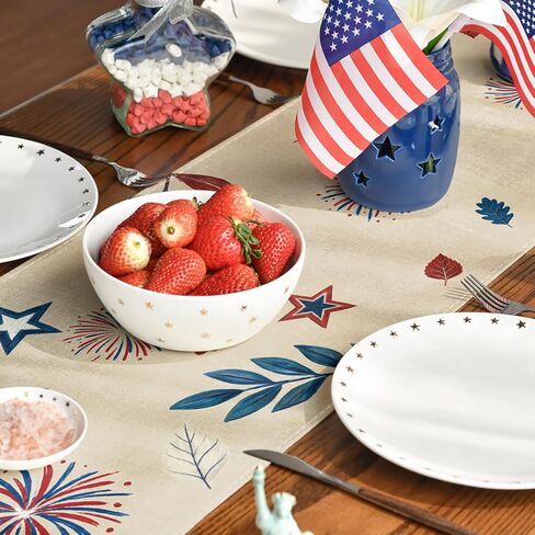Artoid Mode Fireworks American Flag Stars 210 GSM 4th of July Table Runner, Memorial Day Kitchen Dining Table Decoration for Home Party Decor 13x72 Inch in Saudi Arabia