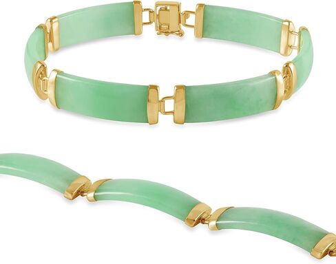 Belacqua Natural Green Jade Link Bracelet in Sterling Silver, 7.5 Inches Length, Fashion Jewelry for Women, Gift Box Included in Saudi Arabia