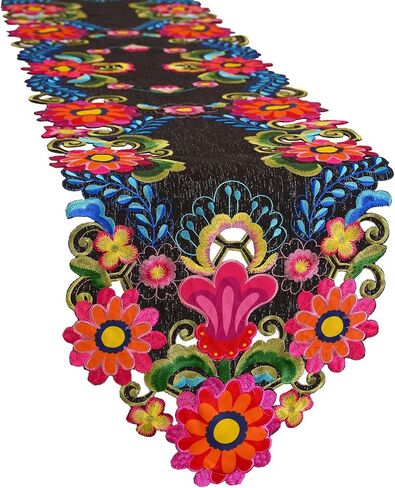 Simhomsen Embroidered Mexican Fiesta Cinco De Mayo Decorations Mexico Dia De Los Muertos Table Runner (14 x 54 Inches) in Saudi Arabia