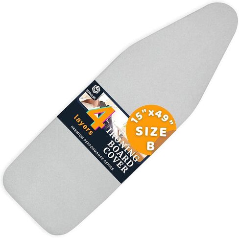 Ironing Board Cover and Pad with Standart Size 15x49, Adjustable Elastic Edge Fit, Extra Thick Padding, Heat Reflective, Non Stick Scorch and Stain Resistant, Easy Installation (Silver) in Saudi Arabia