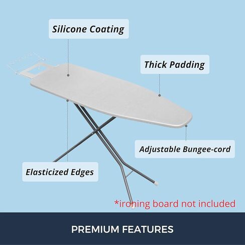 Ironing Board Cover and Pad with Standart Size 15x49, Adjustable Elastic Edge Fit, Extra Thick Padding, Heat Reflective, Non Stick Scorch and Stain Resistant, Easy Installation (Silver) in Saudi Arabia