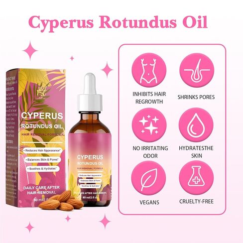 Cyperus Rotundus Oil for hair removal,100% Pure Natural Essential Oil for Skin Care & Hair remove, Supports Reduction of Hair Growth, 2 fl oz in Saudi Arabia