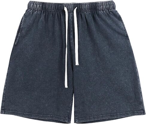 Arssm Mens Sweat Shorts Cotton Acid Wash Athletic Shorts Vintage Elastic Waist Drawstring Workout Shorts with Pockets in Saudi Arabia