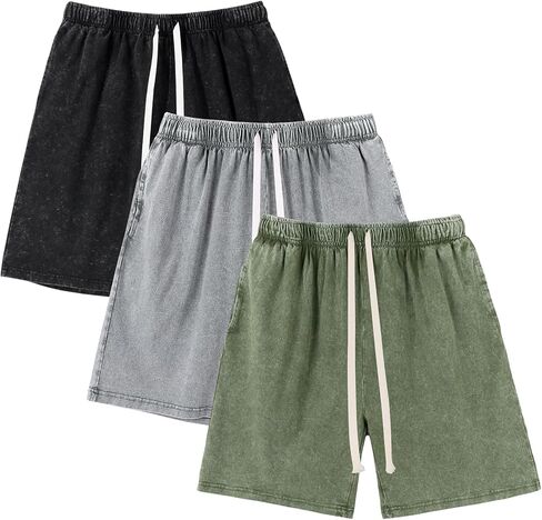 Arssm Mens Sweat Shorts Cotton Acid Wash Athletic Shorts Vintage Elastic Waist Drawstring Workout Shorts with Pockets in Saudi Arabia