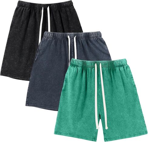 Arssm Mens Sweat Shorts Cotton Acid Wash Athletic Shorts Vintage Elastic Waist Drawstring Workout Shorts with Pockets in Saudi Arabia