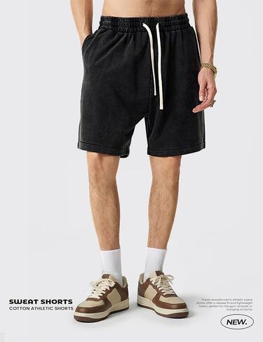 Arssm Mens Sweat Shorts Cotton Acid Wash Athletic Shorts Vintage Elastic Waist Drawstring Workout Shorts with Pockets in Saudi Arabia