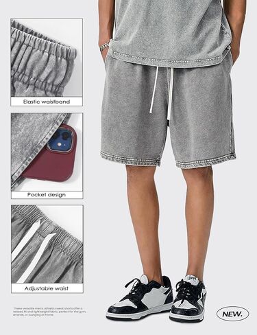 Arssm Mens Sweat Shorts Cotton Acid Wash Athletic Shorts Vintage Elastic Waist Drawstring Workout Shorts with Pockets in Saudi Arabia