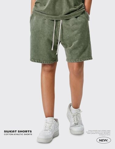 Arssm Mens Sweat Shorts Cotton Acid Wash Athletic Shorts Vintage Elastic Waist Drawstring Workout Shorts with Pockets in Saudi Arabia