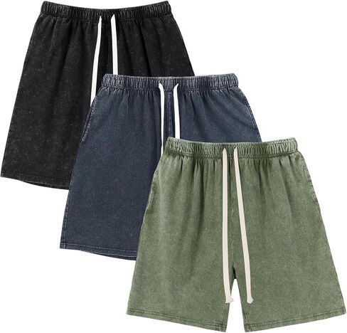Arssm Mens Sweat Shorts Cotton Acid Wash Athletic Shorts Vintage Elastic Waist Drawstring Workout Shorts with Pockets in Saudi Arabia