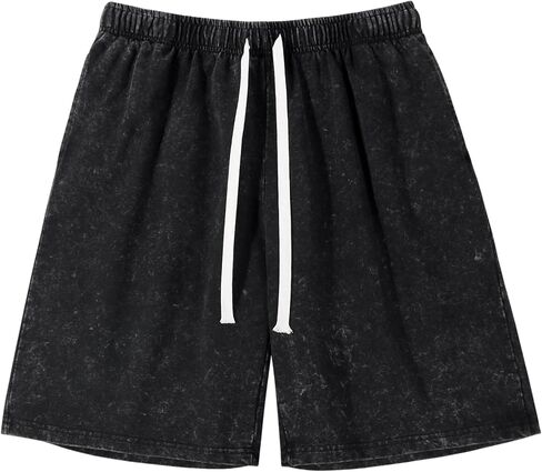 Arssm Mens Sweat Shorts Cotton Acid Wash Athletic Shorts Vintage Elastic Waist Drawstring Workout Shorts with Pockets in Saudi Arabia