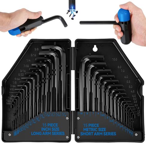 DISEN 30 PCS Upgraded Magnetic Hex Key Allen Wrench Set, Metric (0.7-10 mm) and SAE(0.028-3/8 inch) Allen Wrenches L Shape Hex Keys with Torque Handle, Chrome Vanadium Steel in Saudi Arabia