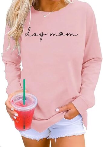 سويت شيرت نسائي من Dog Mom مصنوع من الصوف بياقة دائرية وخفيف الوزن، بلوفر كاجوال لمحبي الكلاب في الخريف والشتاء in Kuwait