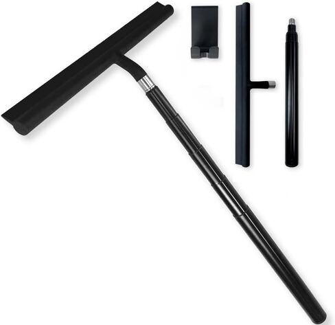 Black Telescopic Shower Squeegee for Glass Doors, Tile Shower Walls. Comes with Suction Hook, Great for Shower Glass in Saudi Arabia