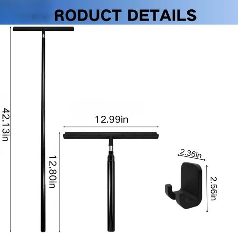 Black Telescopic Shower Squeegee for Glass Doors, Tile Shower Walls. Comes with Suction Hook, Great for Shower Glass in Saudi Arabia