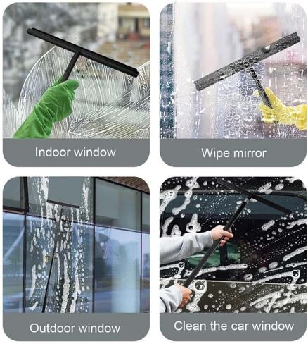 Black Telescopic Shower Squeegee for Glass Doors, Tile Shower Walls. Comes with Suction Hook, Great for Shower Glass in Saudi Arabia