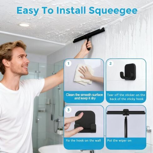 Black Telescopic Shower Squeegee for Glass Doors, Tile Shower Walls. Comes with Suction Hook, Great for Shower Glass in Saudi Arabia