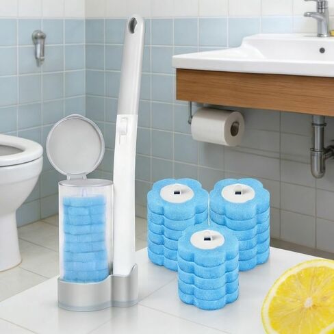 Toilet Brush Cleaning Kit with 18 Toilet Brush Refills Wall Mounted Toilet Bowl Cleaner Brush with Handle Adhesive Toilet Bowl Brush Storage Caddy with Storage Holder and Sticky Toilet Bowl Cleaner in Saudi Arabia