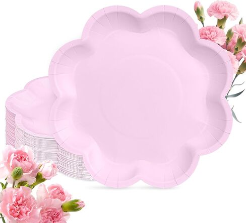 30 Pcs Pink Paper Plates 9 Inch, Pink Scalloped Mothers Day Paper Plates, Disposable Pink Dessert Cake Party Plates for Baby Shower, Wedding, Bridal Shower, Girls Birthday in Saudi Arabia