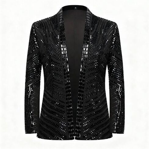 Men's Black and Gold Sequined Wedding Performance Party high-end Fitted Luxurious Full Sequin Suit Jacket in Saudi Arabia