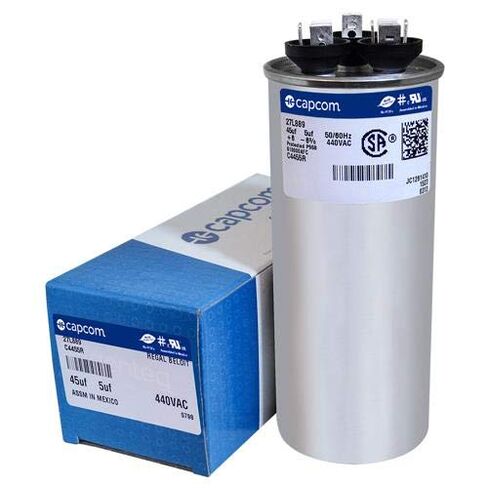 TRANE CPT00656 / CPT-0656 • 45 + 5 فائق التوهج MFD x 440 VAC Genteq استبدال مكثف مزدوج مستدير # C4455R / 27L889 in Saudi Arabia