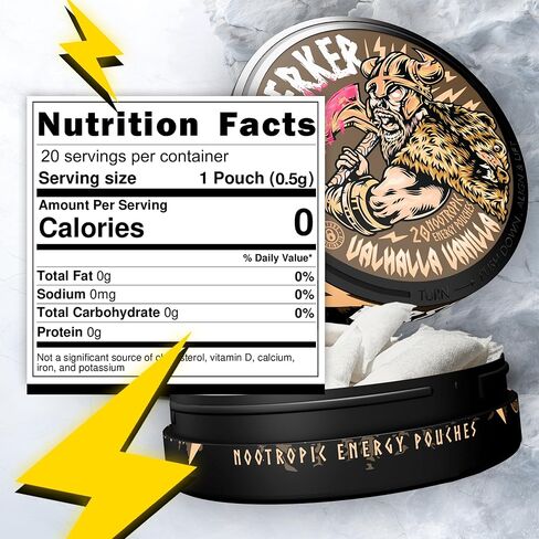 Berserker Focus Pouches - Valhalla Vanilla - Caffeine Infused - 100mg Per Pouch - Nootropic Enhanced - 10 Pack - Tobacco & Nicotine Free - Energy Drink Replacement in Saudi Arabia