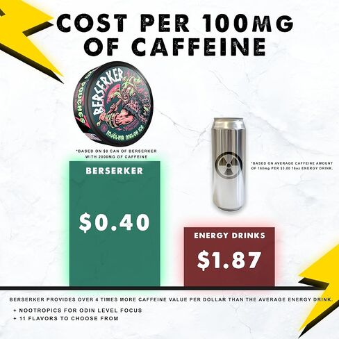 Berserker Focus Pouches - Valhalla Vanilla - Caffeine Infused - 100mg Per Pouch - Nootropic Enhanced - 10 Pack - Tobacco & Nicotine Free - Energy Drink Replacement in Saudi Arabia