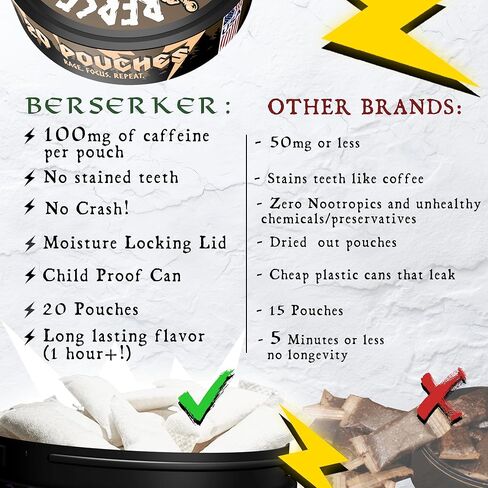 Berserker Focus Pouches - Valhalla Vanilla - Caffeine Infused - 100mg Per Pouch - Nootropic Enhanced - 10 Pack - Tobacco & Nicotine Free - Energy Drink Replacement in Saudi Arabia