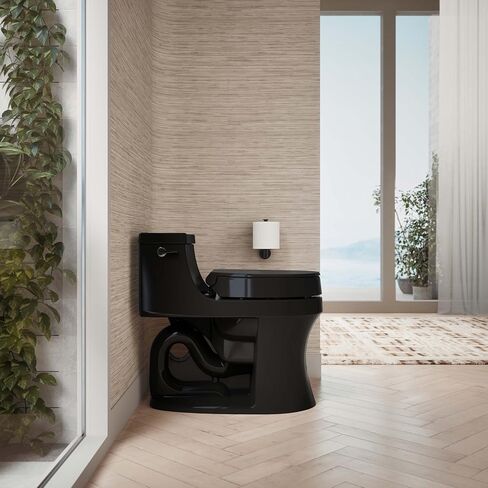 KOHLER 25876-7 Hyten® مقعد مرحاض أمامي مستدير Quiet-Close™ مرتفع، أسود أسود in Kuwait