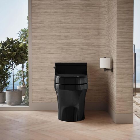 KOHLER 25876-7 Hyten® مقعد مرحاض أمامي مستدير Quiet-Close™ مرتفع، أسود أسود in Kuwait