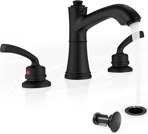 Brushed Nickel Bathroom Faucet Two Handle, 8 Inch Brass Widespread Bathroom Faucets for Sink 3 Hole with Pop up Drain & Pre-Installed Water Hose in Saudi Arabia