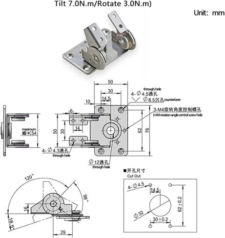 304 Stainless Steel Adjustable Positioning Rotating Tilting Torque Hinge with Dual Axes 1Pcs in Saudi Arabia