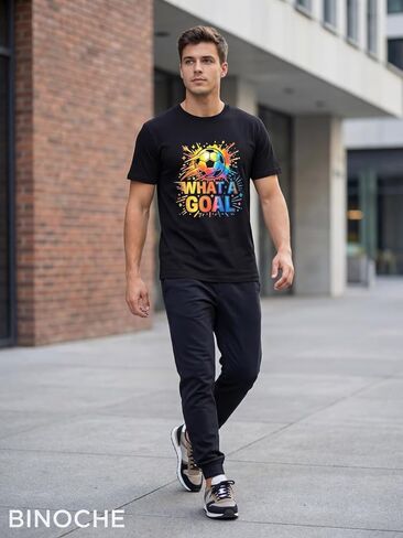 BINOCHE Men's Soccer Graphic T-Shirt, Cotton Short Sleeve Tee, Various Football Goal & 2026 Designs in Saudi Arabia