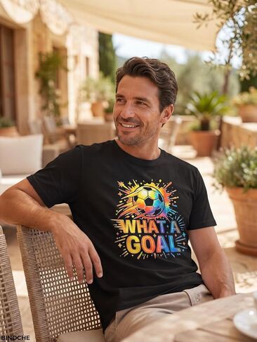 BINOCHE Men's Soccer Graphic T-Shirt, Cotton Short Sleeve Tee, Various Football Goal & 2026 Designs in Saudi Arabia