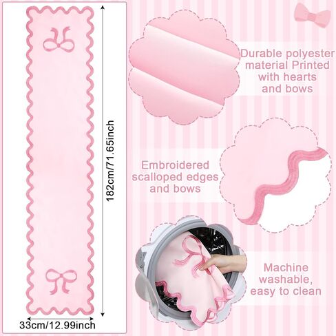Pink Bow Table Runner 72 Inches Cute Embroidery Scalloped Table Runner Coquette Dining Decor for Wedding Birthday Baby Shower Spring Summer Home Decor in Saudi Arabia
