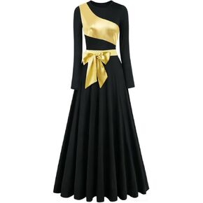 ORIDOOR Praise Dance Dress Worship Liturgical Dance Full Length Church Robe Metal Color Block Splicing Modern Lyrical Dress in Saudi Arabia