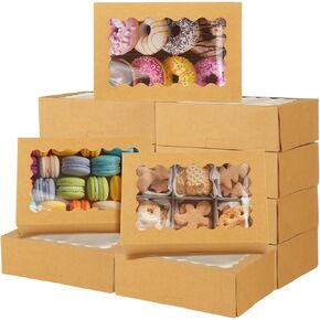 50Pcs 9x6x3 Inch Cookie Boxes with Window, Loaf Cake Boxes Brown Pastry Containers Bakery Boxes for Roll Cakes, Candies and Pastries, Desserts, Muffins, Donuts in Kuwait