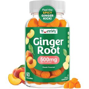 YumVs Ginger Gummies – 500 mg Ginger Root Extract – Peach Flavor, 60 Count – Natural Nausea Relief, Digestion & Immune Support – Ginger Supplement for Women & Men – Vegan, Non-GMO, Gelatin-Free in Saudi Arabia
