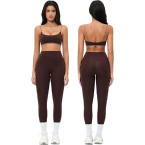 Women 2 Piece Workout Adjustable Spaghetti Strap Color Block Sports Bra High Waist Tummy Control Leggings Yoga Outfits in Saudi Arabia