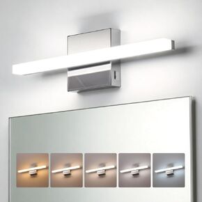 Combuh Modern Bathroom Light Fixtures Over Mirror 16 Inch IP44 9W Chrome Bathroom Vanity Light Bar for Bathroom Wall Sconce CoolWhite 6000K in Saudi Arabia