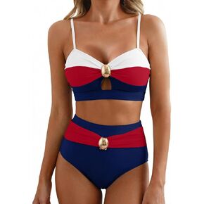 Herseas Women's 2 Piece Colorblock Bikini Sets Oval Metal Cutout Swimsuit High Waisted 2026 Beach Summer Swim Bathing Suits in Saudi Arabia