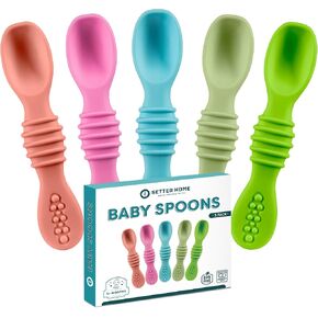 Silicone Baby Spoons First Stage Infant Feeding Spoon For Boys And Girls, Dishwasher-Safe Silicone Baby Feeding Set Soft Tip First Spoon Ergonomic Silicone Training Spoon, Assorted Colors in Kuwait