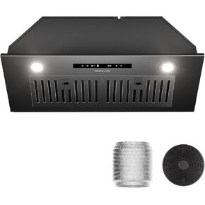SOONYE Range Hood 30 بوصة، إدراج غطاء محرك السيارة 600 CFM المطبخ تنفيس غطاء محرك السيارة مع 3 سرعة استشعار إيماءة التحكم باللمس مع جهاز التحكم عن بعد، مرشح يربك الدائم، أنبوبي / بدون قنوات قابلة للتحويل in Kuwait