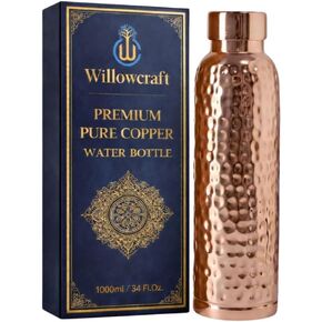 100% Pure Copper Water Bottle for Drinking Water – 34 oz (1000ml) Hammered Finish Leak-Proof Lid | Ayurvedic Copper Vessel for Yoga, Gym, Office & Home in Saudi Arabia
