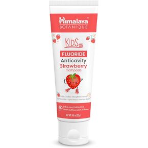 Himalaya Botanique Kids Fluoride Anticavity Toothpaste, Strawberry Flavor, Fluoride Toothpaste, Helps Prevent Cavities, Vegan, SLS Free, No Artificial Colors or Flavors, Gluten Free, 4 oz (113 g) in Kuwait