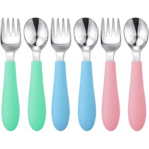 Pimoys 6 Pieces Toddler Utensils, Kids Forks and Spoons with Silicone Handle, Stainless Steel Toddler Silverware Set, Dishwasher Safe in Saudi Arabia