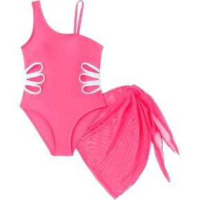 OYOANGLE Girl's Cut Out One Piece Bathing Suit with Cover Up Tie Side Sheer Sarongs Beachwear in Kuwait