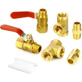 6 قطعة 1/4 "NPT، صمام كروي نحاسي، تي شيرت بارستوك، طقم تركيب الحلمة، للوقود/الهواء/المياه/الغاز/النفط in Kuwait