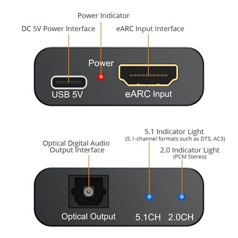Neoteck ARC/eARC Audio Extractor, HDMI ACR Audio to Optical Extractor with Supports PCM 2.0, Dolby 5.1, DTS 5.1, 24bit/192kHz, Plug and Play, Suitable for TV, Home Cinema & Legacy Audio Systems in Saudi Arabia