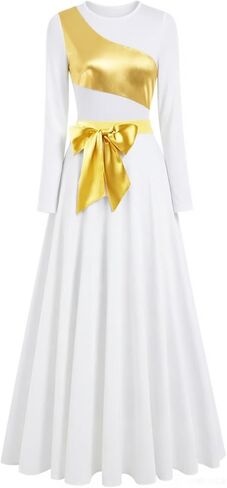 ORIDOOR Praise Dance Dress Worship Liturgical Dance Full Length Church Robe Metal Color Block Splicing Modern Lyrical Dress in Saudi Arabia